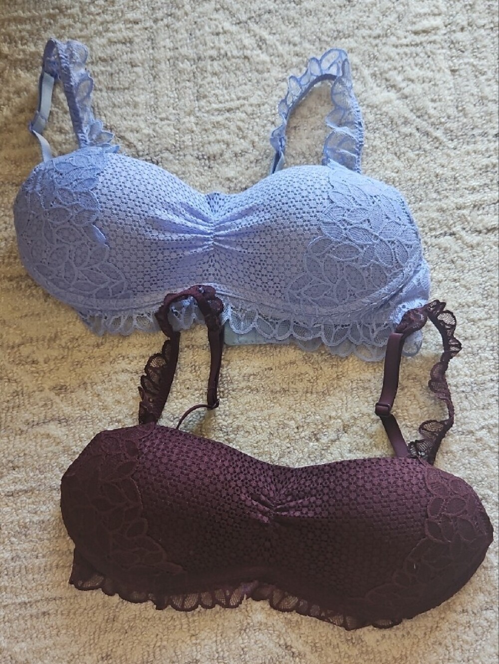 Bundle Aerie Lilac and Plum Scalloped Lace Strapless Bras Size Small
